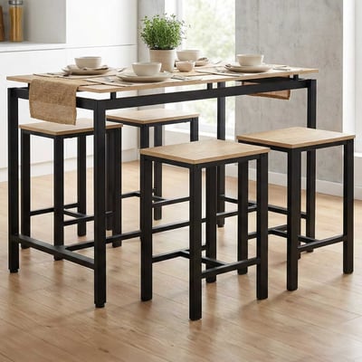 Table de bar Joel - avec quatre tabourets - décor chêne/noir