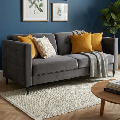 Canapé 3 places Prima - 170x82x74cm - velours anthracite