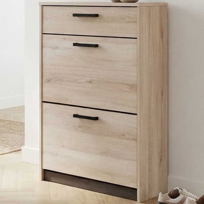 Armoire de chaussures Watson - 80x29x102cm - 2 portes & 1 tiroir - décor chêne