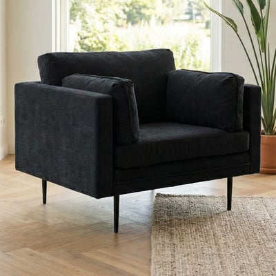 Fauteuil Boom - Tissu lin - 90x88x110cm - Noir