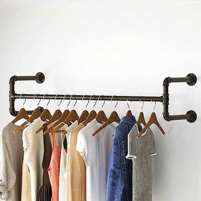 Portemanteau mural set de 2, barre de suspension en tube industriel