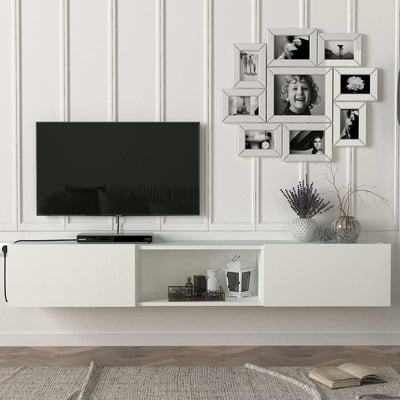 Meuble tv Hilary - 180x31x29cm - 2 portes - blanc