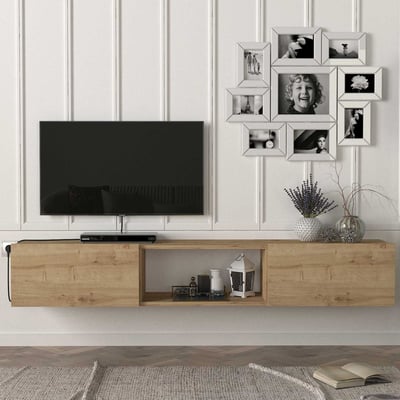 Meuble tv Hilary - 180x31x29cm - 2 portes - décor chêne