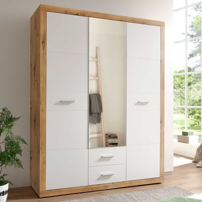 Armoire à vêtements Storck 151cm 3 portes & 2 tiroirs - chêne artisan/blanc 