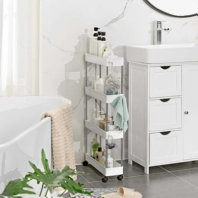 Rangement à 4 étages en plastique sur roulettes pour cuisine/salle de bain Rangement à 4 étages en plastique sur roulettes pour cuisine/salle de bain