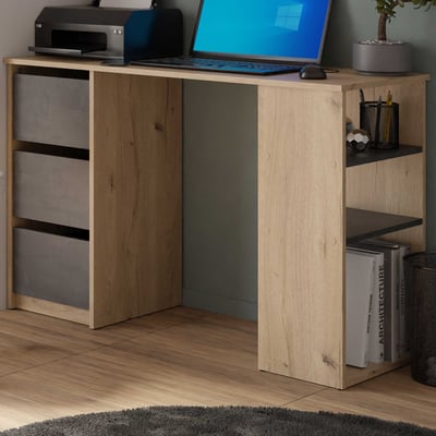 Bureau Tania - 113x42x73cm - avec 3 tiroirs - décor chêne/noir