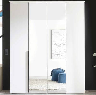 Armoire Kevo - 180x52x225cm - 4 portes - avec miroir - blanc