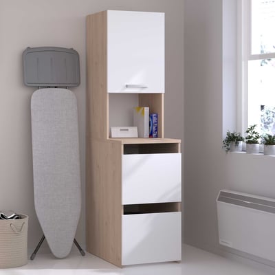 Meuble de rangement Laundry - 47x66x184cm - 3 portes - décor chêne/blanc