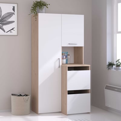 Meuble de rangement Laundry - 92x66x184cm - 4 portes - décor chêne/blanc
