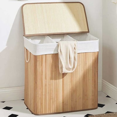 Panier à linge pliable avec couvercle, 150L, tri 3 sections