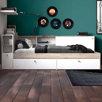 Lit Liva 90 x 190/200 cm-chêne Kronberg/blanc mat