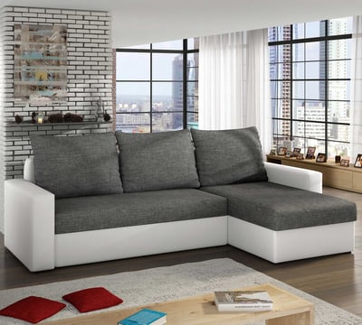 Siège d'angle avec fonction lit Livius | 237 x 150 x 90 cm | Anthracite/Blanc