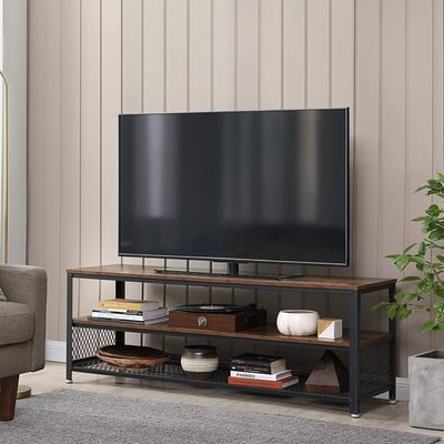 Table basse/meuble TV Bill 140x40 2 tablettes - brun rustique/noir