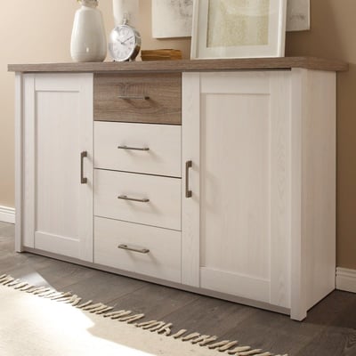 Commode Larnaca 150cm avec 4 tiroirs & 2 portes - blanc Commode Larnaca 150cm avec 4 tiroirs & 2 portes - blanc