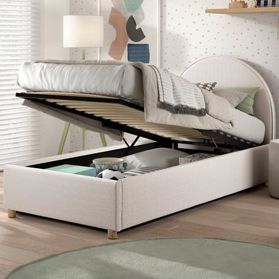 Lit simple Maeva - 90x200cm - avec rangement - blanc Lit simple Maeva - 90x200cm - avec rangement - blanc