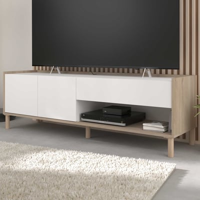 Meuble TV Morpheus - 150x40x47cm - 2 portes & 1 tiroir - décor chêne/blanc