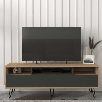Meuble TV Match - 140x40x48cm - 2 portes - anthracite/décor chêne