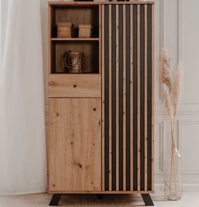 Buffet Médard - 80x40x156cm - 2 portes & 1 tiroir - décor chêne/anthracite
