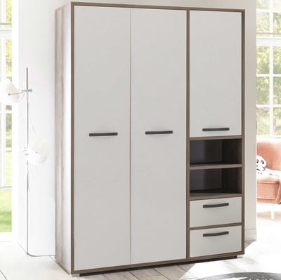 Armoire à vêtements Petrus 138cm 3 portes & 2 tiroirs - blanc/bois flottant 
