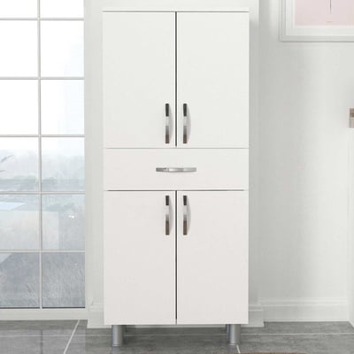 Armoire de rangement Moses - 59x31x140cm - 4 portes & 1 tiroir - blanc