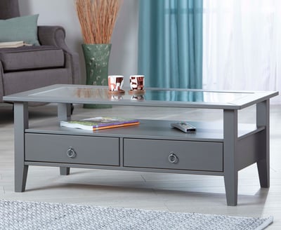 Table basse Provence | Mélamine | 115 x 60 x 45 cm | Avec deux tiroirs de rangement | Couleur : Anthracite