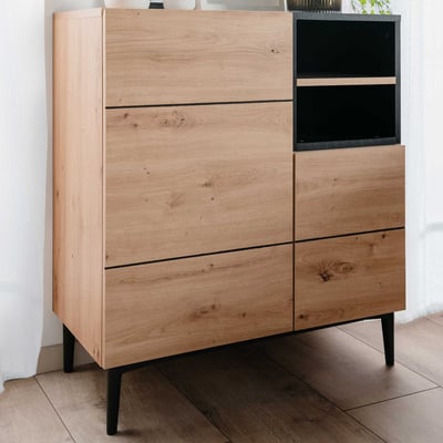 Commode Ted 80cm 2 portes - chêne/noir 