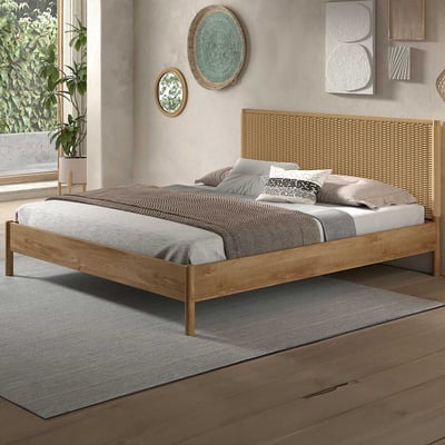 Lit double Olivia - 180x200cm - bois de chêne/corde tressée