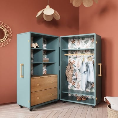 Vestibule enfant Mini Malle | 69,6 x 64,6 x 112,4 cm | Turquoise