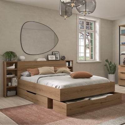 Lit double avec tiroirs et rangement Lucian | 140 x 200 cm | Helvezia Oak design Lit double avec tiroirs et rangement Lucian | 140 x 200 cm | Helvezia Oak design