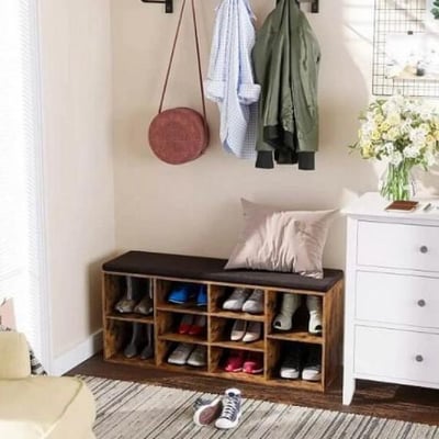 Banc avec rangement Woodrow | 104 x 30 x 48 cm | Design brun rouille Banc avec rangement Woodrow | 104 x 30 x 48 cm | Design brun rouille