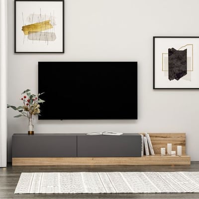 Meuble TV Woody Fashion | 180 x 37 x 30 cm | Walnut Anthracite Meuble TV Woody Fashion | 180 x 37 x 30 cm | Walnut Anthracite