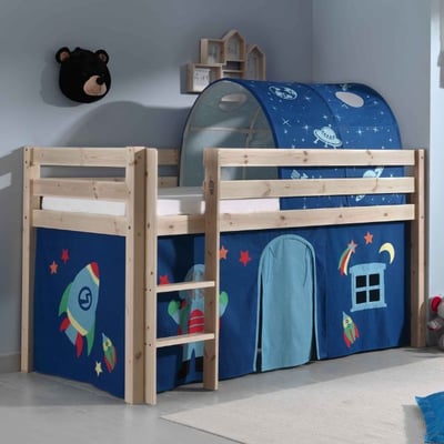 Lit mi-hauteur Charlotte avec tente et tunnel de lit Astro - bois de pin Lit mi-hauteur Charlotte avec tente et tunnel de lit Astro - bois de pin