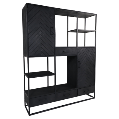 Armoire murale 2 portes et 3 tiroirs motif à chevrons - noir