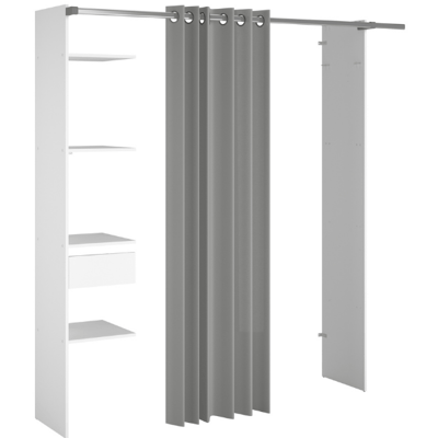 Armoire Botan G - 200cm, 4 étagères, 1 tiroir, 1 rideau- blanc Armoire Botan G - 200cm, 4 étagères, 1 tiroir, 1 rideau- blanc