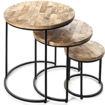 Lot de 3 tables d'appoint Leo - bois/métal