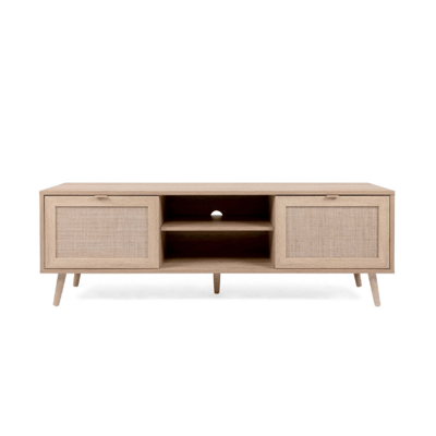 Meuble TV Bilal 150cm 2 portes - chêne/raphia imprimé Meuble TV Bilal 150cm 2 portes - chêne/raphia imprimé