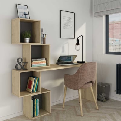 Bureau Bucky 156cm avec espace de rangement - chêne/anthracite Bureau Bucky 156cm avec espace de rangement - chêne/anthracite