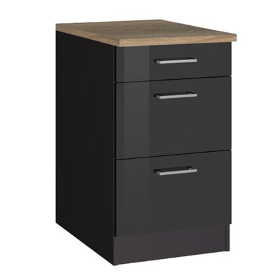 Meuble bas de cuisine Ragnar 50cm avec 3 tiroirs - anthracite/chêne Meuble bas de cuisine Ragnar 50cm avec 3 tiroirs - anthracite/chêne