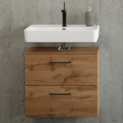 Meuble sous-vasque Malvo 60cm 1 porte pliante & 1 tiroir - chêne/noir