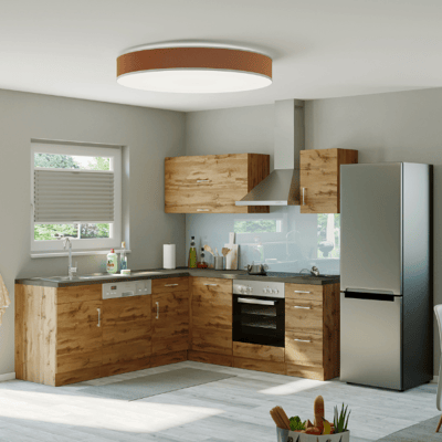 Kitchenette forme L Sorrella 210cm avec four et lave-vaisselle - chêne Kitchenette forme L Sorrella 210cm avec four et lave-vaisselle - chêne