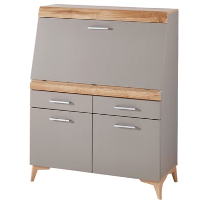 Secrétaire Vanya avec 3 portes & 2 tiroirs - gris/chêne Secrétaire Vanya avec 3 portes & 2 tiroirs - gris/chêne