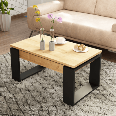 Table basse Cosmit 90x52 cm avec plateau extensible - beige/ noir Table basse Cosmit 90x52 cm avec plateau extensible - beige/ noir