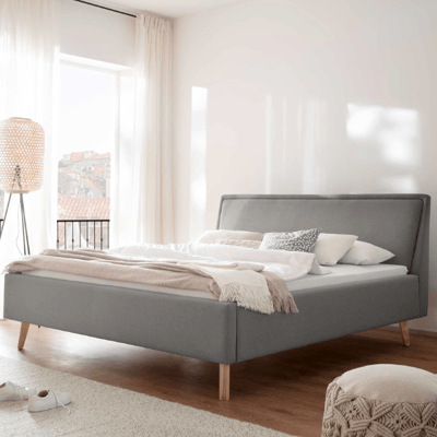 Lit double Estee 160x200cm - gris clair/chêne Lit double Estee 160x200cm - gris clair/chêne