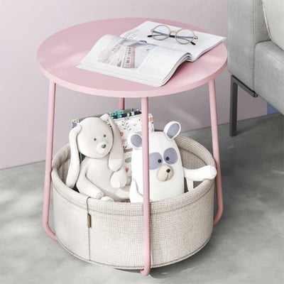 Table d'appoint avec panier Zoë ø45cm - rose/blanc