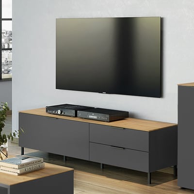 Meuble TV Calista 164cm 1 porte & 2 tiroirs - anthracite/chêne Meuble TV Calista 164cm 1 porte & 2 tiroirs - anthracite/chêne