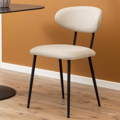 Chaise de salle à manger Denise en tissu beige Base en acier noir Chaise de salle à manger Denise en tissu beige Base en acier noir