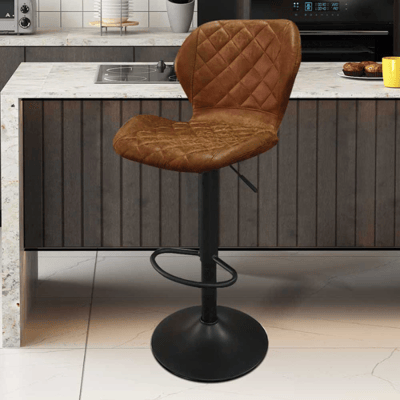 Tabouret de bar Malaga PU Cognac - Pieds métal vintage | H-H 90-111 x B-L 48 x D-P 52 cm Tabouret de bar Malaga PU Cognac - Pieds métal vintage | H-H 90-111 x B-L 48 x D-P 52 cm