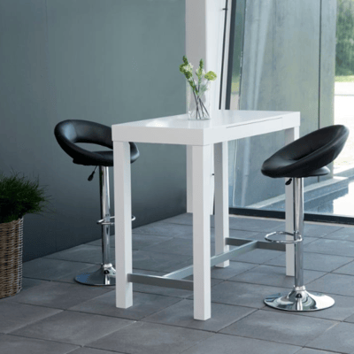 Tabouret de bar dodu : PU noir, base chromée, élévateur à gaz et pivotant Tabouret de bar dodu : PU noir, base chromée, élévateur à gaz et pivotant