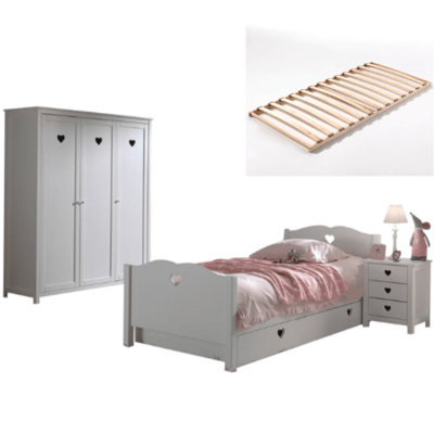 Combinaison de chambre d'enfant Amori 9 (sommier à lattes incl.)-blanc Combinaison de chambre d'enfant Amori 9 (sommier à lattes incl.)-blanc