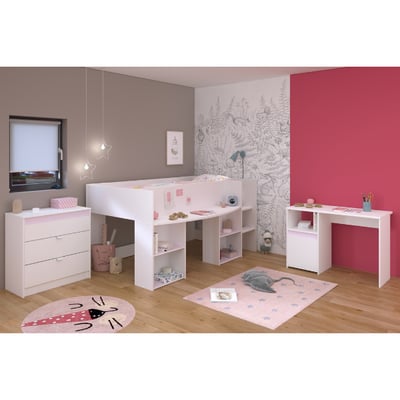 Ensemble de chambre Rue | Couchette semi-haute, commode, bureau Ensemble de chambre Rue | Couchette semi-haute, commode, bureau